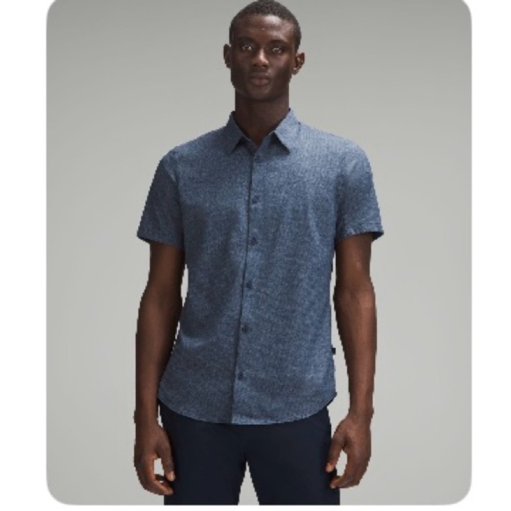 Men's Airing Easy Lululemon, Navy Heather Short Sleeve Shirt